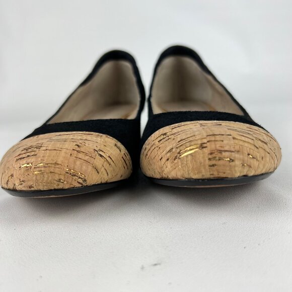 Donald J Pliner Womens Julie Black Suede Ballet Flat Cork Toe Low Wedge size 6.5 - Picture 5 of 15